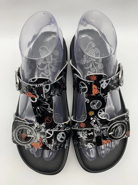 Alegria Women's US 7/7.5 EU 37 Vita Peace And Love Black Leather Sandals
