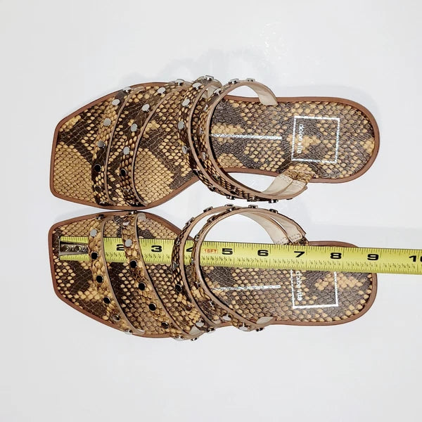 Dolce Vita Izabel Stud Mango Snake Print Square Toe Flat Slide Sandals Wms 6.5M