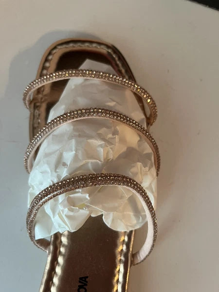 Fashion Nova Flip Flop, Women’s Flat Sandals Size 7, Rose Gold Rhinestones NEW