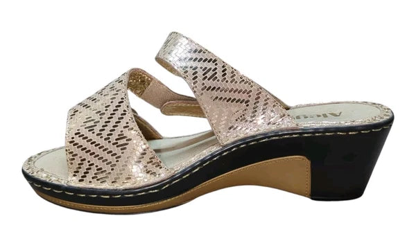 Alegria LOTI Gold Dazzler Sandal Wedge Slide On Open Toe Size 37