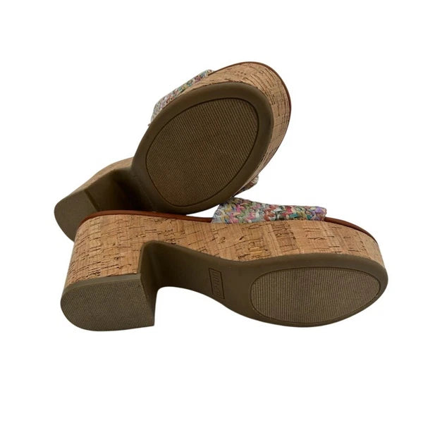 New Unisa Platform Rainbow Wedge Sandals Colorful Woven Slide Cork Heel Size 7M
