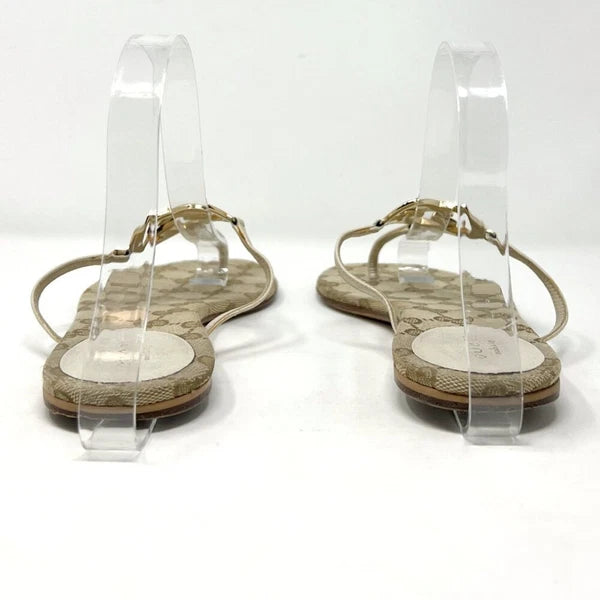 Gucci Monogram Heart Logo Thong Sandals Beige Gold Size EU 38.5