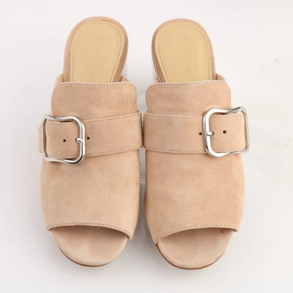 Marc Fisher Women's Rima Sandal Size 6 Block Heel Mule Slide Tan Blush Suede