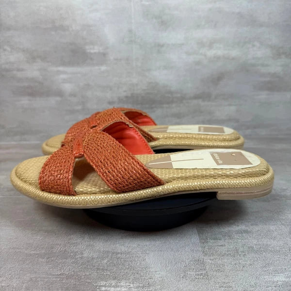 Dolce Vita Woven Orange Slide Sandals Raffia Slip On Casual Summer Shoes 5.5