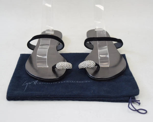 NEW GIUSEPPE ZANOTTI NuvoRock Ring Sandals 36.5 Black Crystal Embellished 6.5