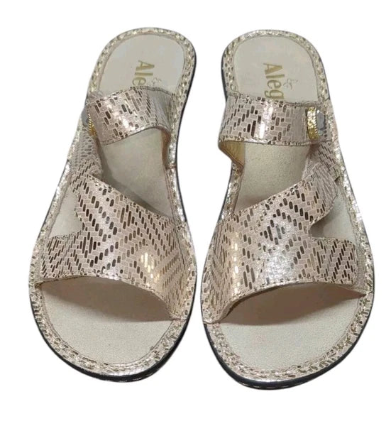 Alegria LOTI Gold Dazzler Sandal Wedge Slide On Open Toe Size 37
