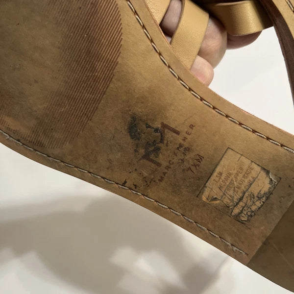 Marc Fisher Sandals Womens 7.5 Tan Pava Slides Studded Flat Leather Gladiator