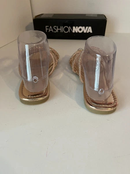 Fashion Nova Flip Flop, Women’s Flat Sandals Size 7, Rose Gold Rhinestones NEW