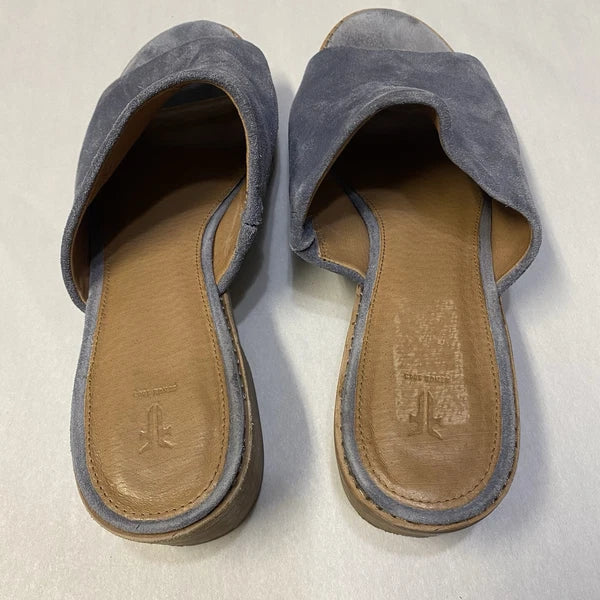 Frye Women’s Mule Sandals Size 10M Block Heel Leather Suede Y2K Style Blue