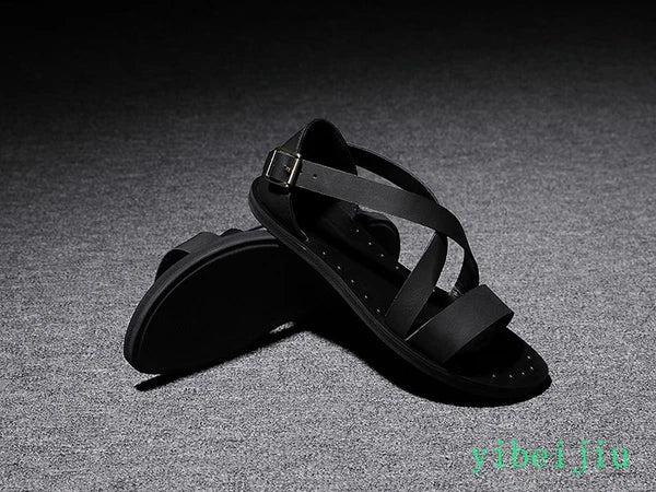 Fashion Men's Real Leather Summer Beach Roman Sandals Studded Shoes Flat Vintage