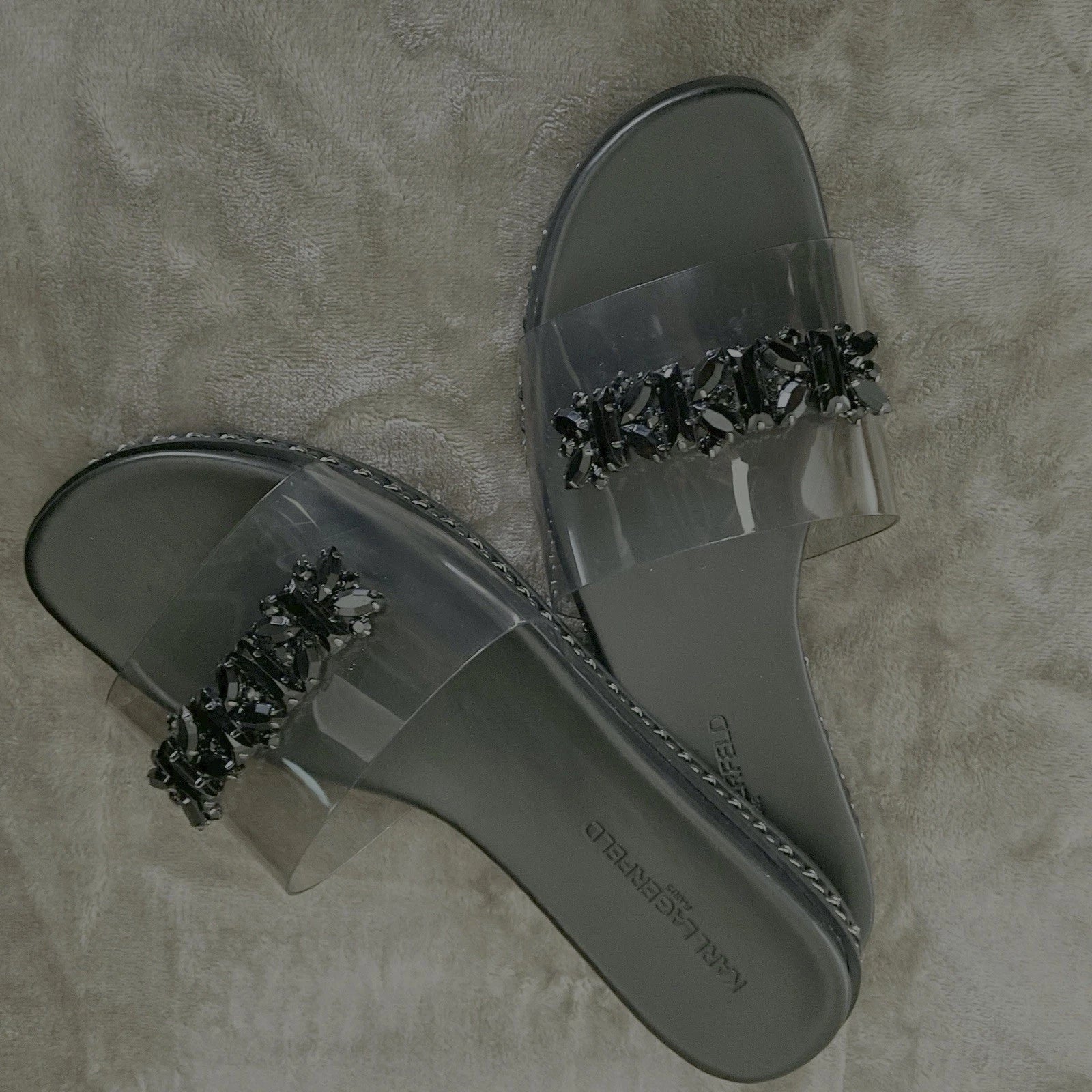 Resort Wear Slip On Vacay Beach Karl Lagerfeld Paris Sandal 9.5 Black Clear Top