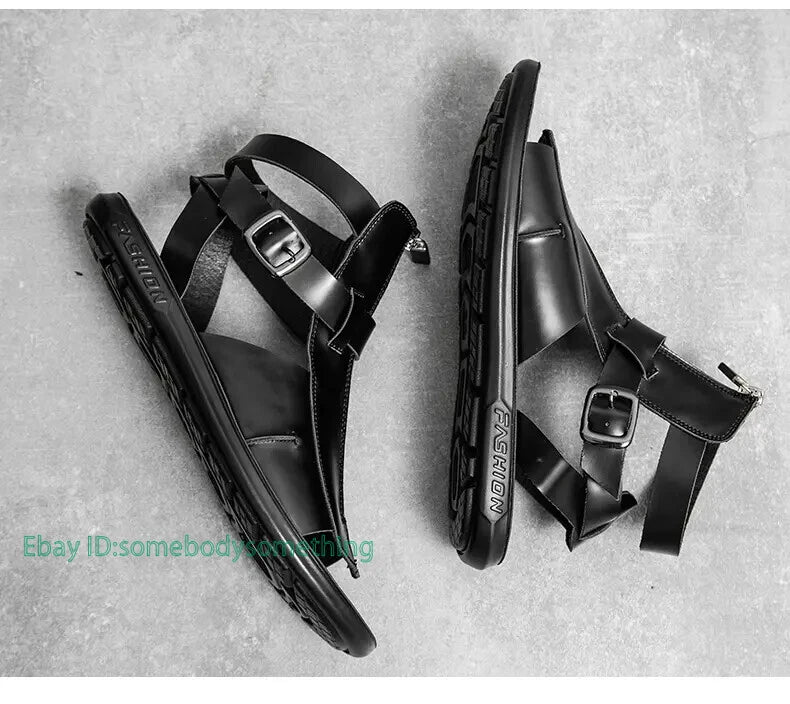 38-45 Mens Slingback Open Toe Buckle Sandals Flats Summer Roman Style PU Leather