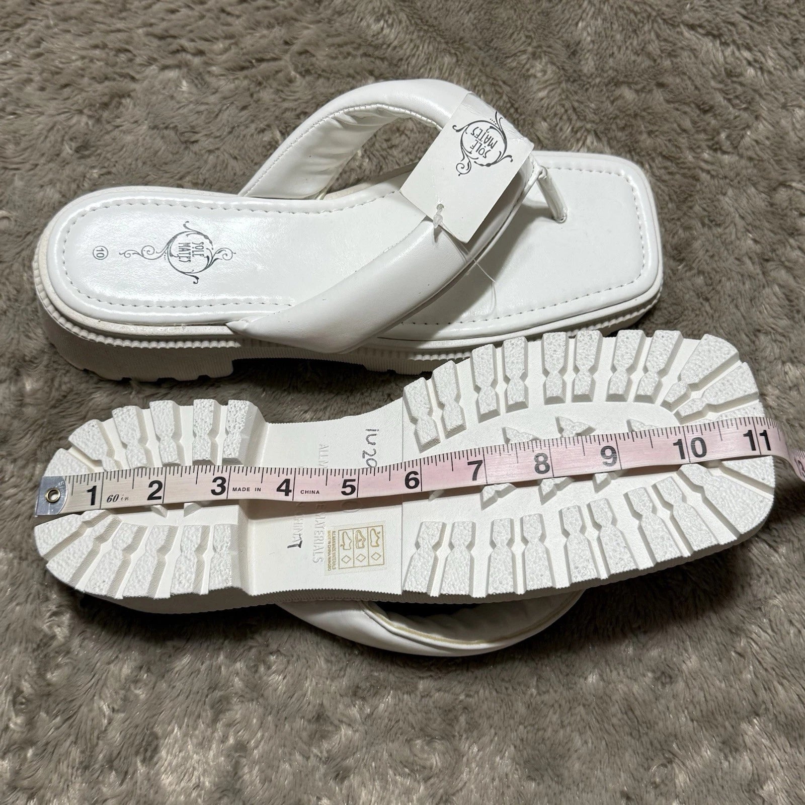 Sole Mates White SlipOnPlatform Wedge Flip Flop Thong Sandals Womens Sz 10- NEW