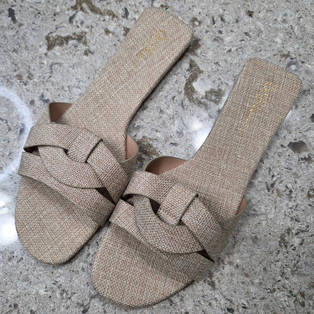 Olivia Jaymes Women's Nessa Raffia Suede Slides Sandals Beige Size 10 New