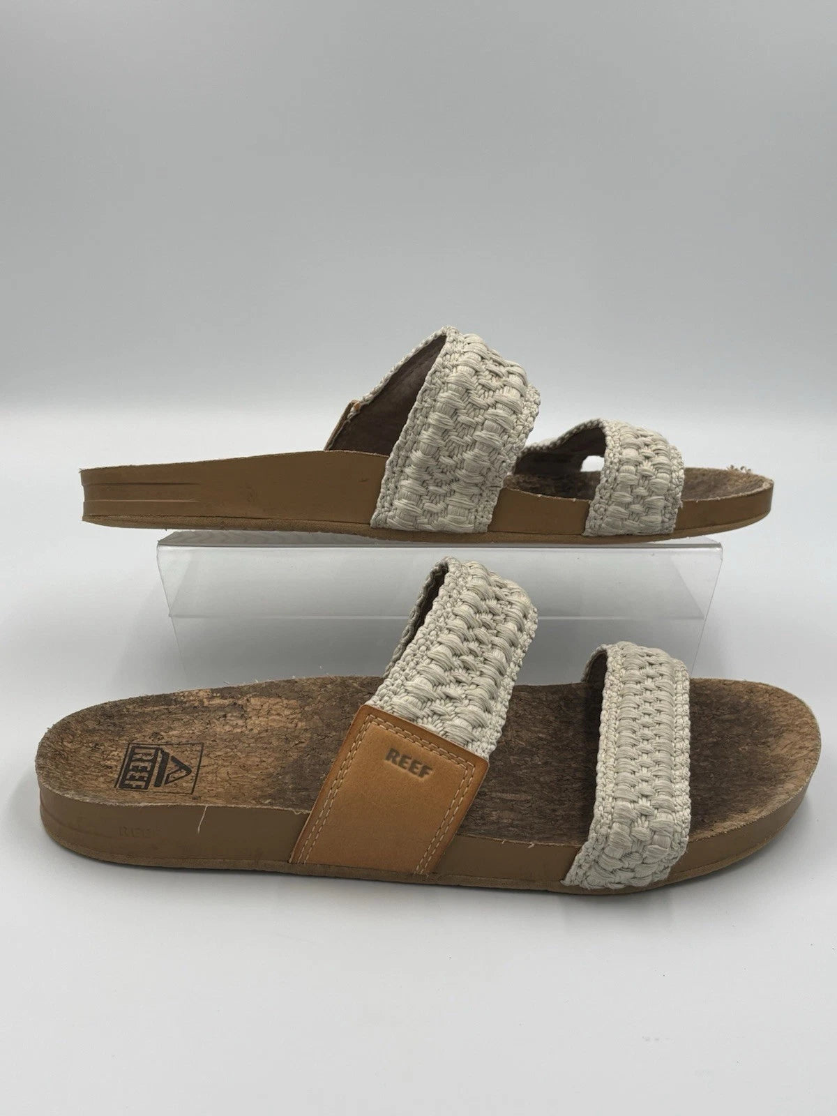 Reef Women's Cushion Vista Fashion Slide Sandal Size 8 White Strap Slip 38.5EU