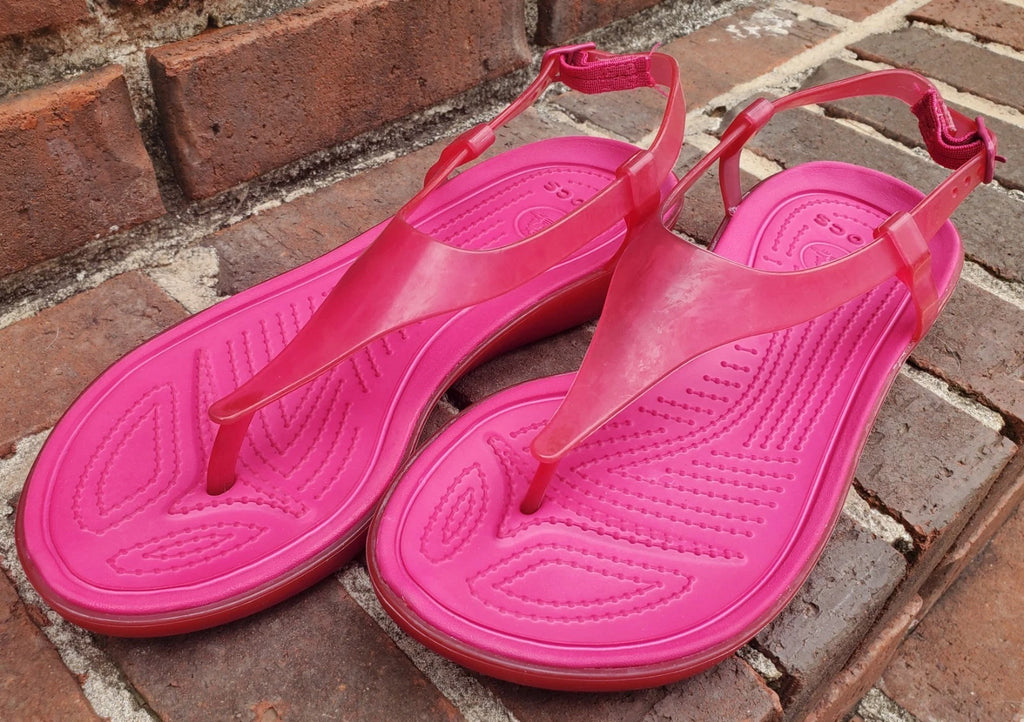 🐊CROCS●Sexi💋Serena●Flip Flop/ Thong/Slingback●Sz.7●Good/Clean Cond●HOT PINK💗