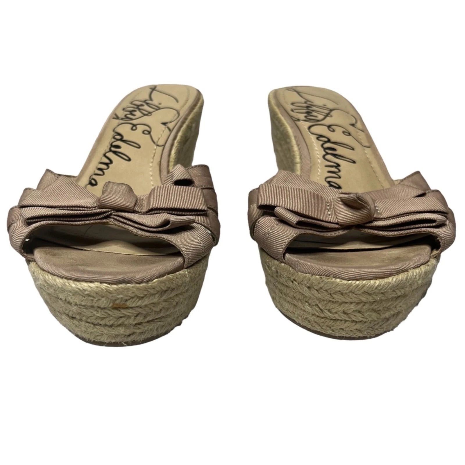 Libby Edelman Vixon Espadrille Sandals Womens Nude Beige Wedge Bow Slide Size 9M