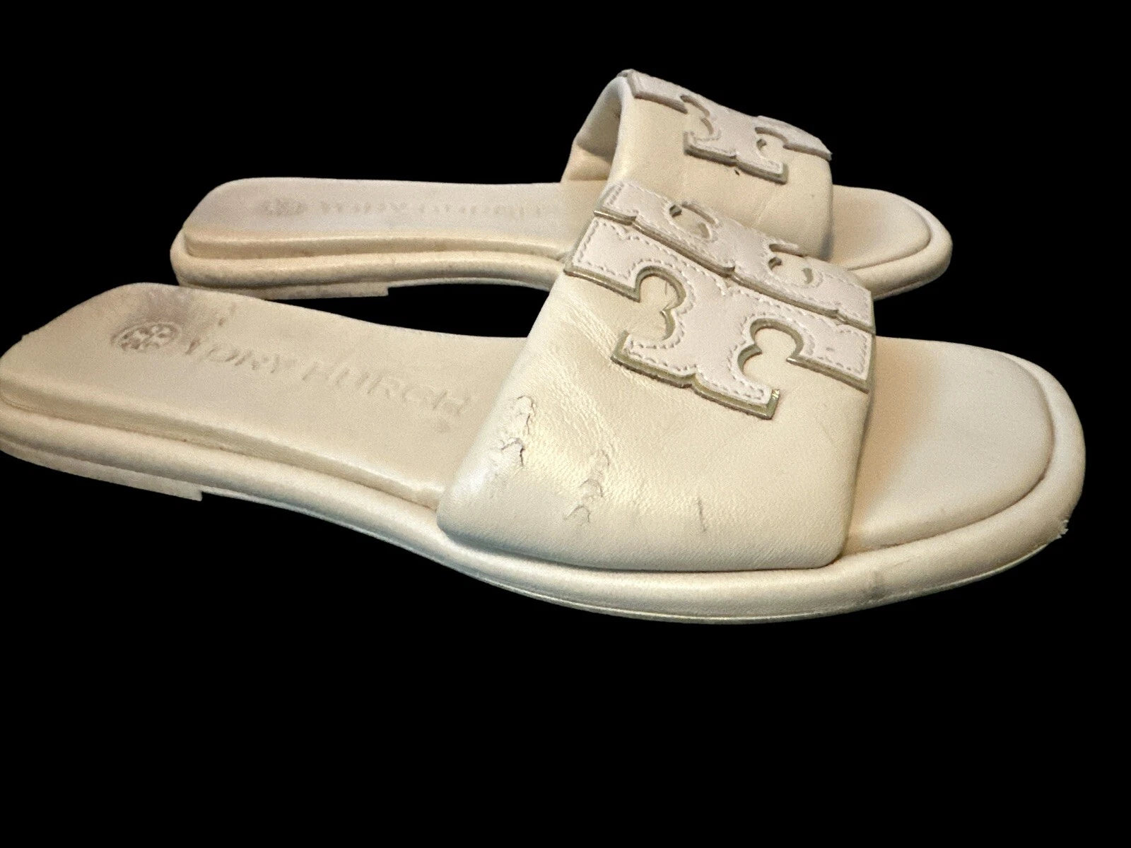Tory Burch DOUBLE T SPORT Slides Sandals-Nappa Leather-Meadow Mist-Sz 6.5