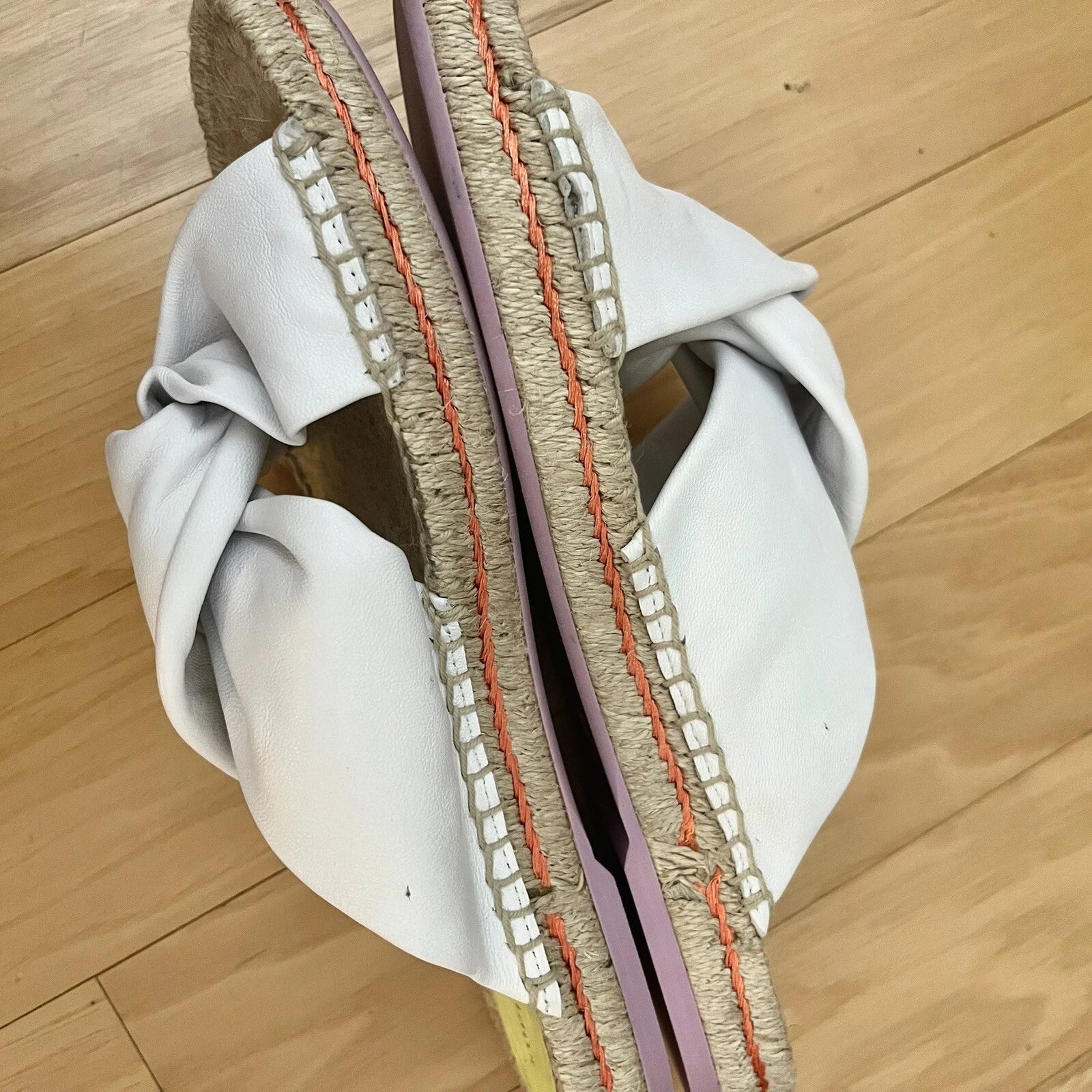Sophia Webster 7.5 White Leather Twist Florita Espadrille Slides Flat Sandals