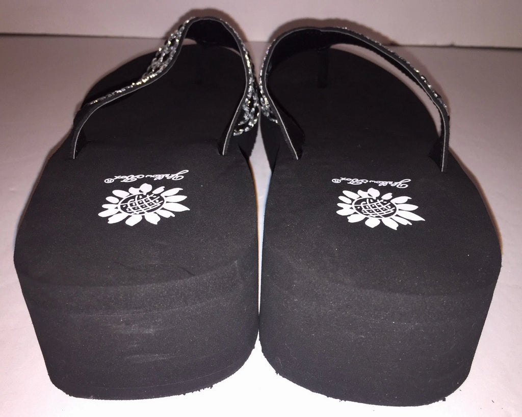Yellow Box Flip Flops Sandals Women's Touch Wedge Pearl Jeweled Blue Black NWT