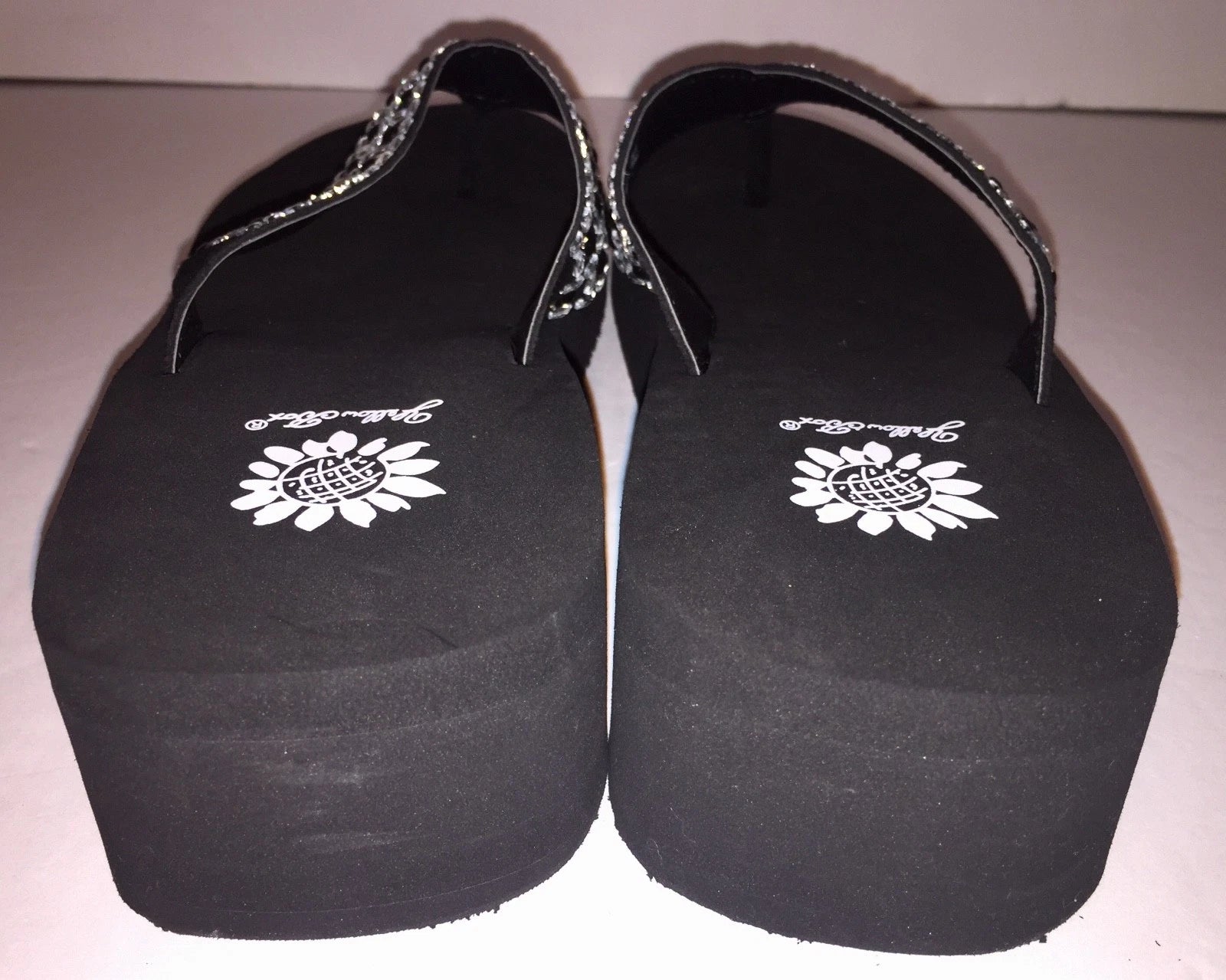 Yellow Box Flip Flops Sandals Women's Touch Wedge Pearl Jeweled Blue Black NWT