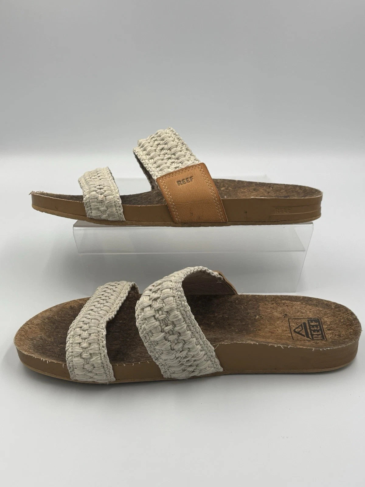 Reef Women's Cushion Vista Fashion Slide Sandal Size 8 White Strap Slip 38.5EU