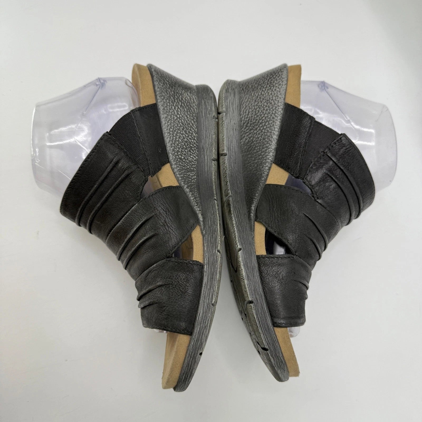 Romika Black Leather Wedge Sandals Slides Casual Comfort Summer Womens Size 40