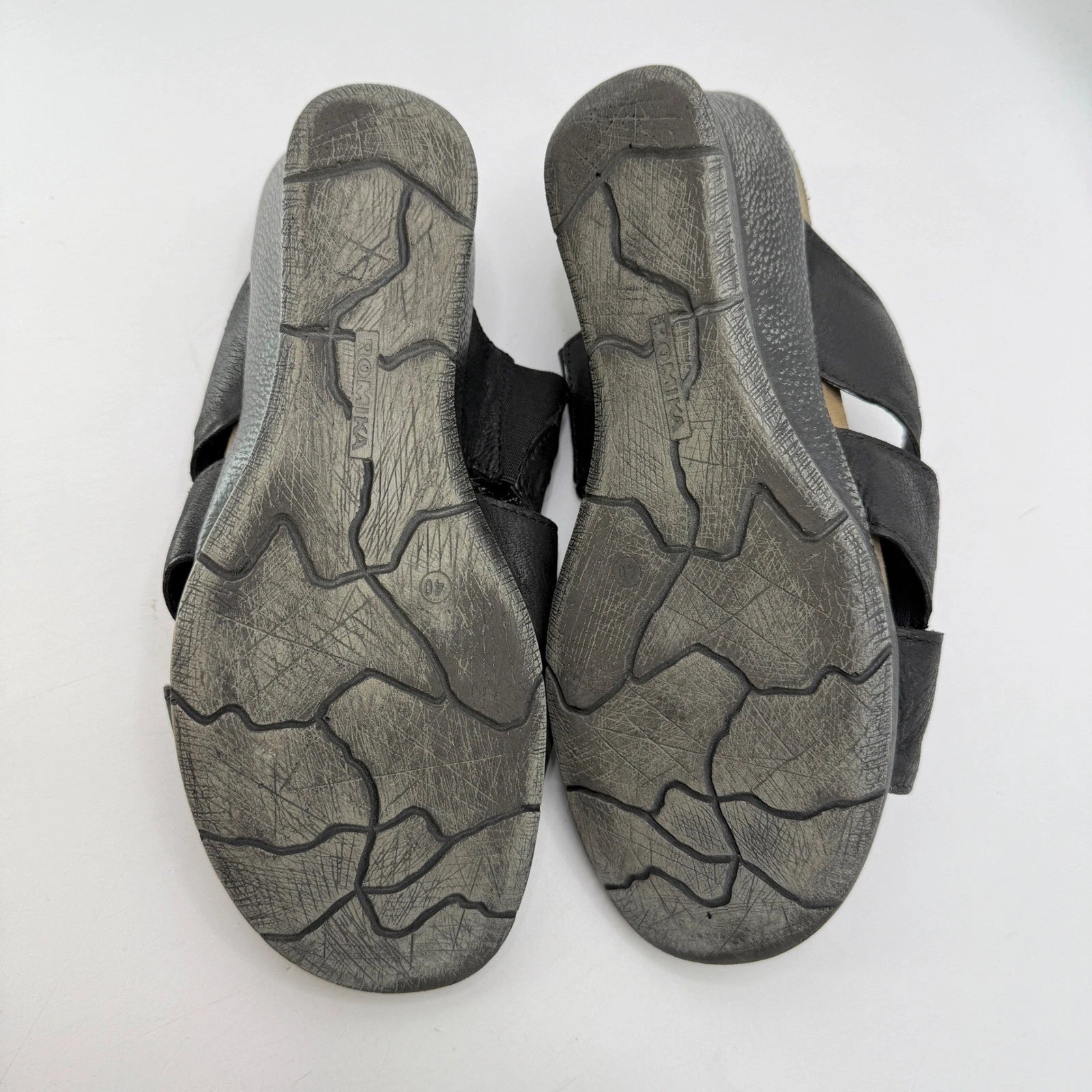 Romika Black Leather Wedge Sandals Slides Casual Comfort Summer Womens Size 40