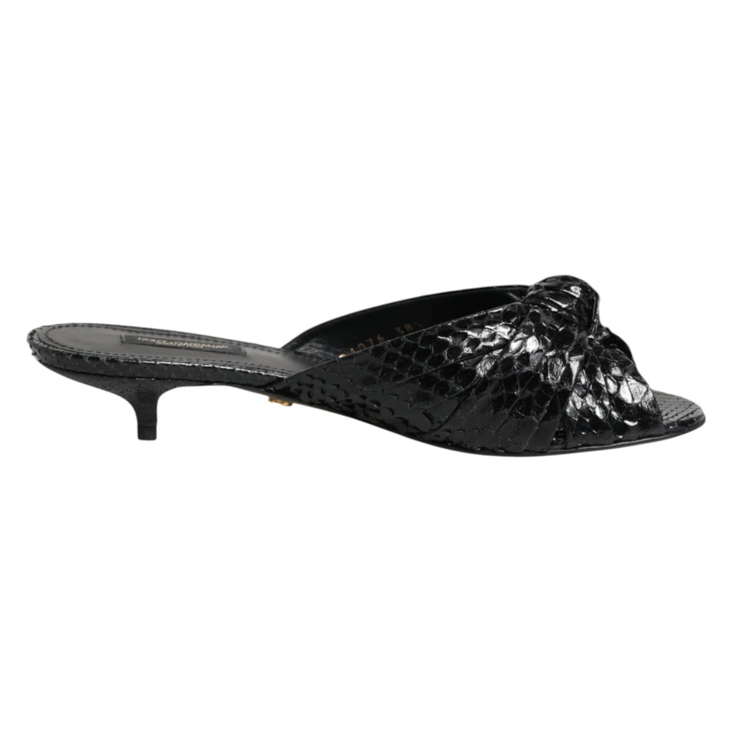 DOLCE & GABBANA Shoes Black Leather Heels Slides Sandals EU37.5 / US7 1200usd