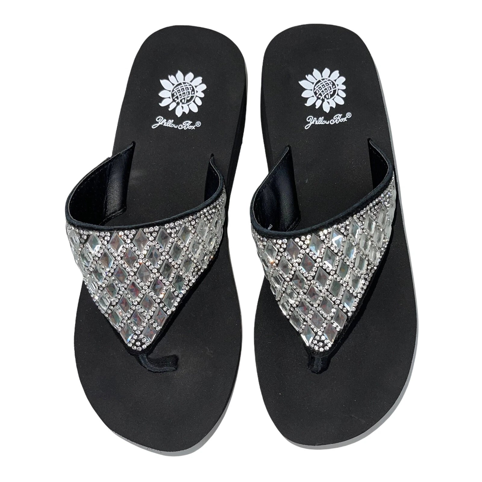 Yellow Box Flip Flops Harlequin Rhinestone Sparkle Wedge Sandals Womens Padmell