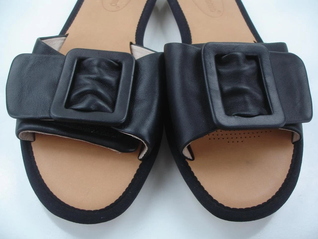 Women's 8.5 M Corso Como Bahlia Black Leather Flat Sandals Buckle Open Toe Slide