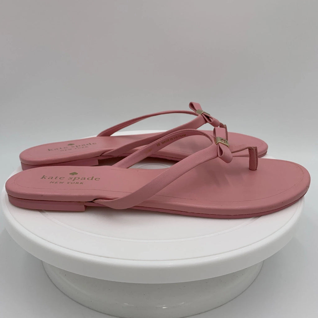 Kate  Spade Tatum New York Pink Leather Bow-Thong Sandals Spade Charm Size 9B