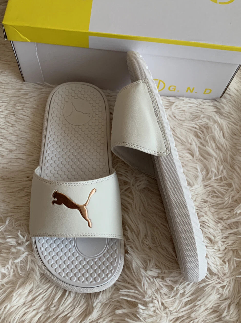 Women’s Slides Size 8 PUMA Cool Cat Sport Style: 371016 17 White Glow/Gold Rose