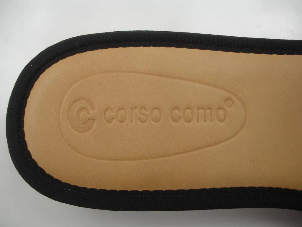 Women's 8.5 M Corso Como Bahlia Black Leather Flat Sandals Buckle Open Toe Slide