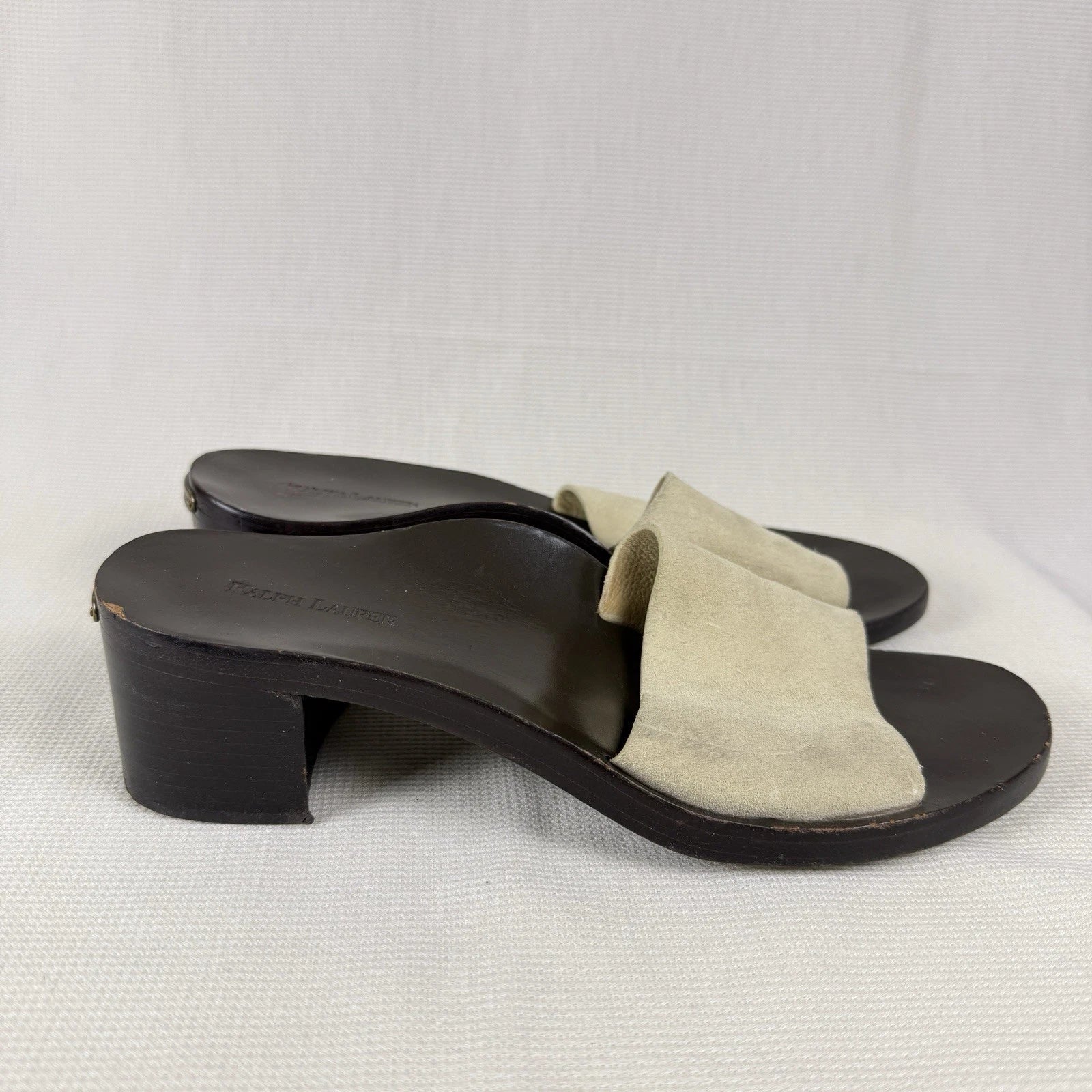 Ralph Lauren Beige Wood Block Heel Sandals Women's 8.5