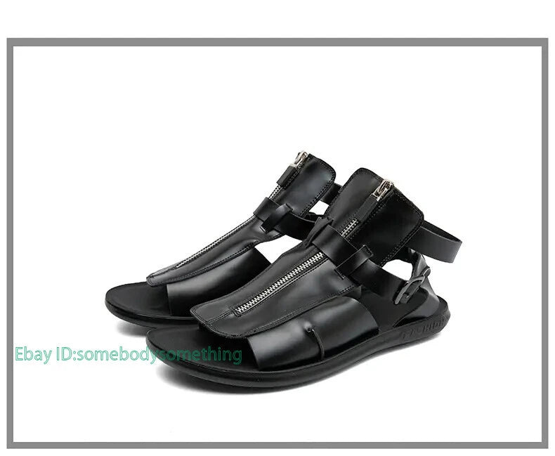 38-45 Mens Slingback Open Toe Buckle Sandals Flats Summer Roman Style PU Leather