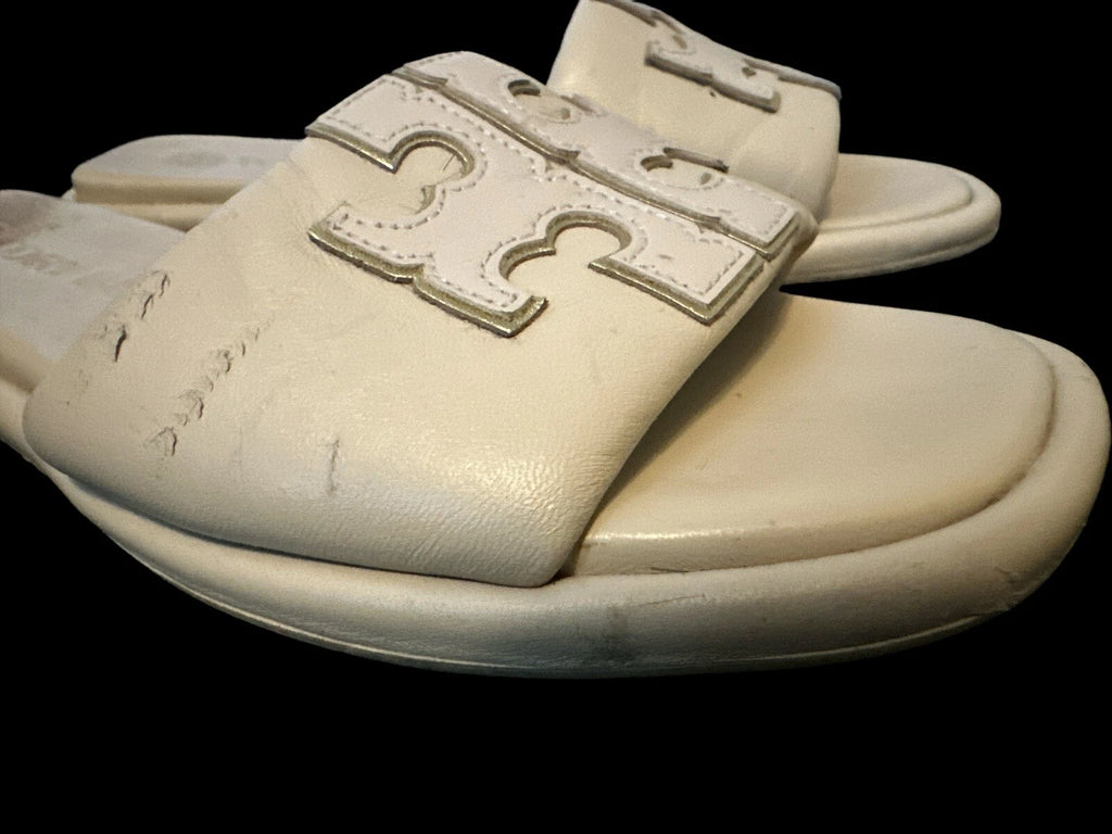 Tory Burch DOUBLE T SPORT Slides Sandals-Nappa Leather-Meadow Mist-Sz 6.5