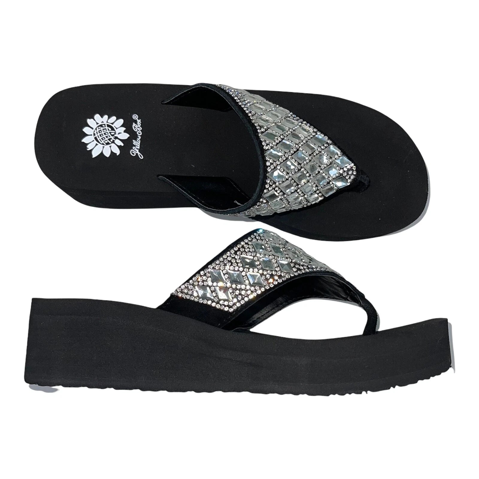Yellow Box Flip Flops Harlequin Rhinestone Sparkle Wedge Sandals Womens Padmell