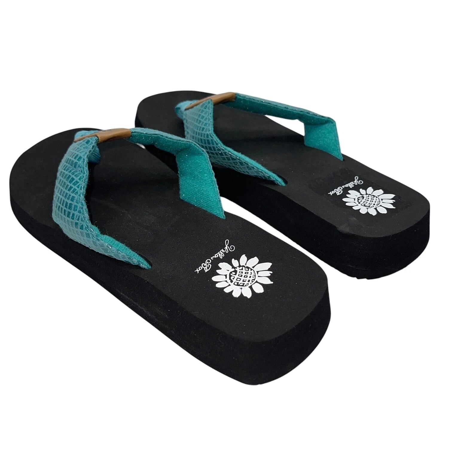 Yellow Box Flip Flops Teal Shiny Snakeskin Embossed Shimmer Wedge Sandal Faya
