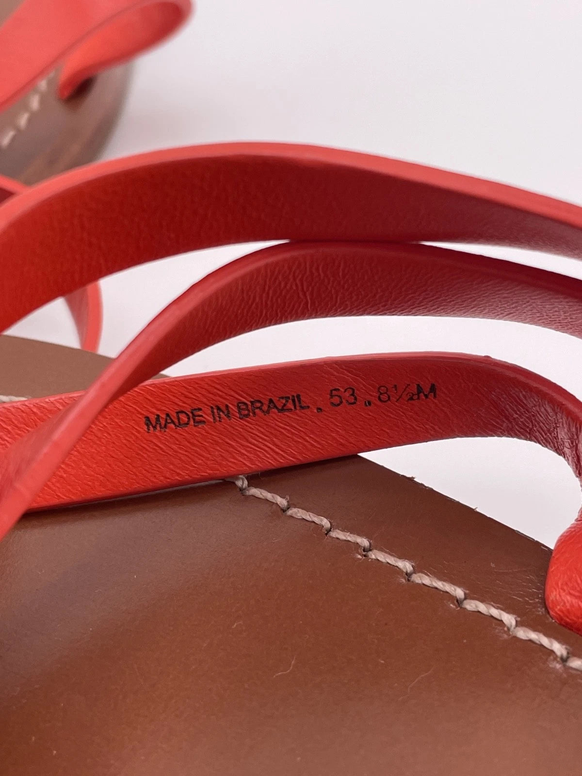 Tory Burch Patos Strappy Flats Slides in Samba Red Vachetta Leather Size 8.5