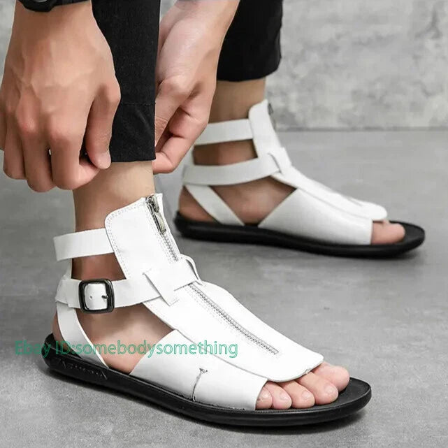38-45 Mens Slingback Open Toe Buckle Sandals Flats Summer Roman Style PU Leather