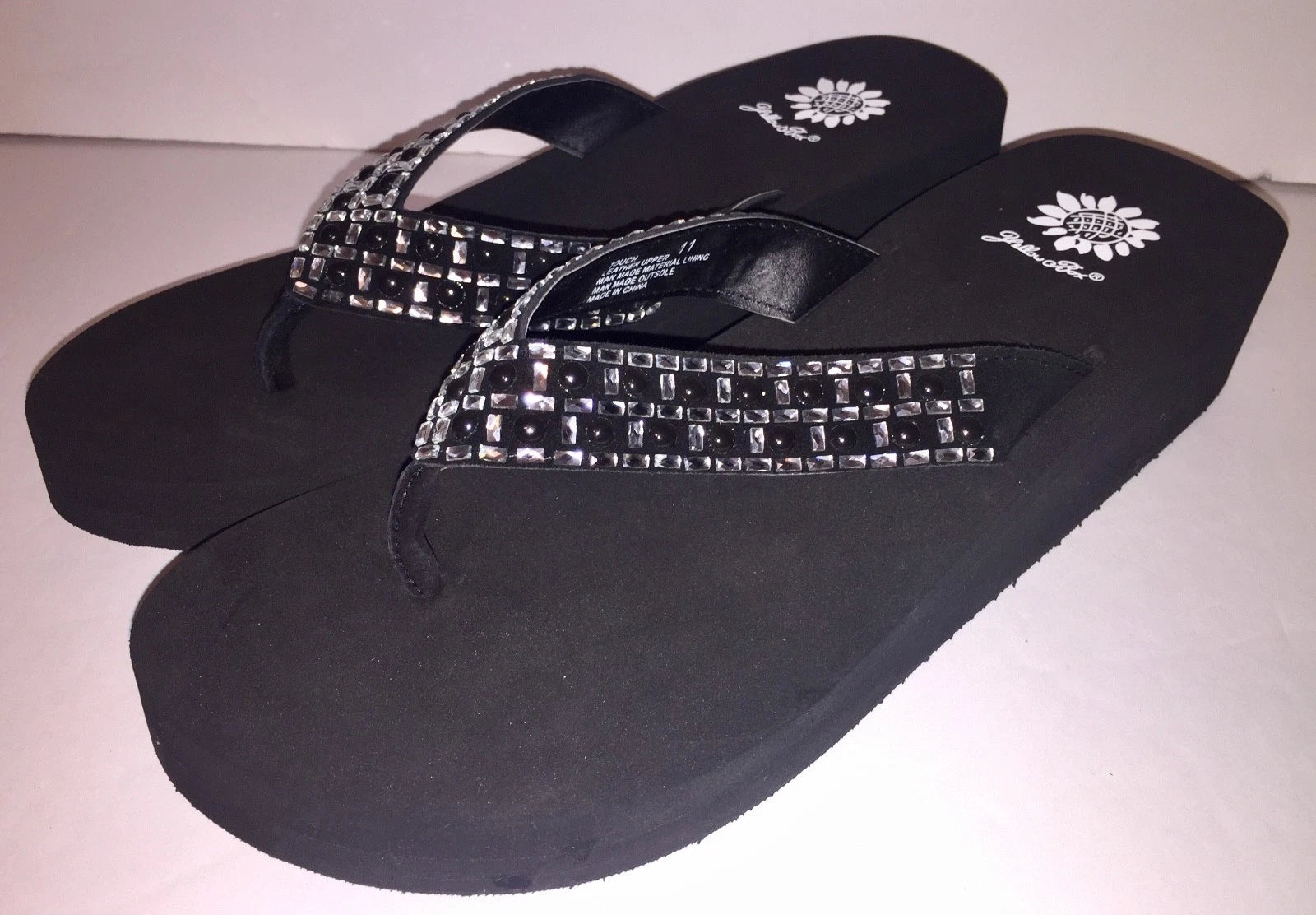 Yellow Box Flip Flops Sandals Women's Touch Wedge Pearl Jeweled Blue Black NWT