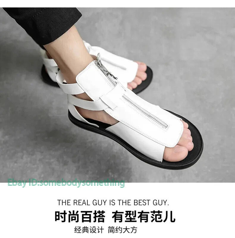38-45 Mens Slingback Open Toe Buckle Sandals Flats Summer Roman Style PU Leather