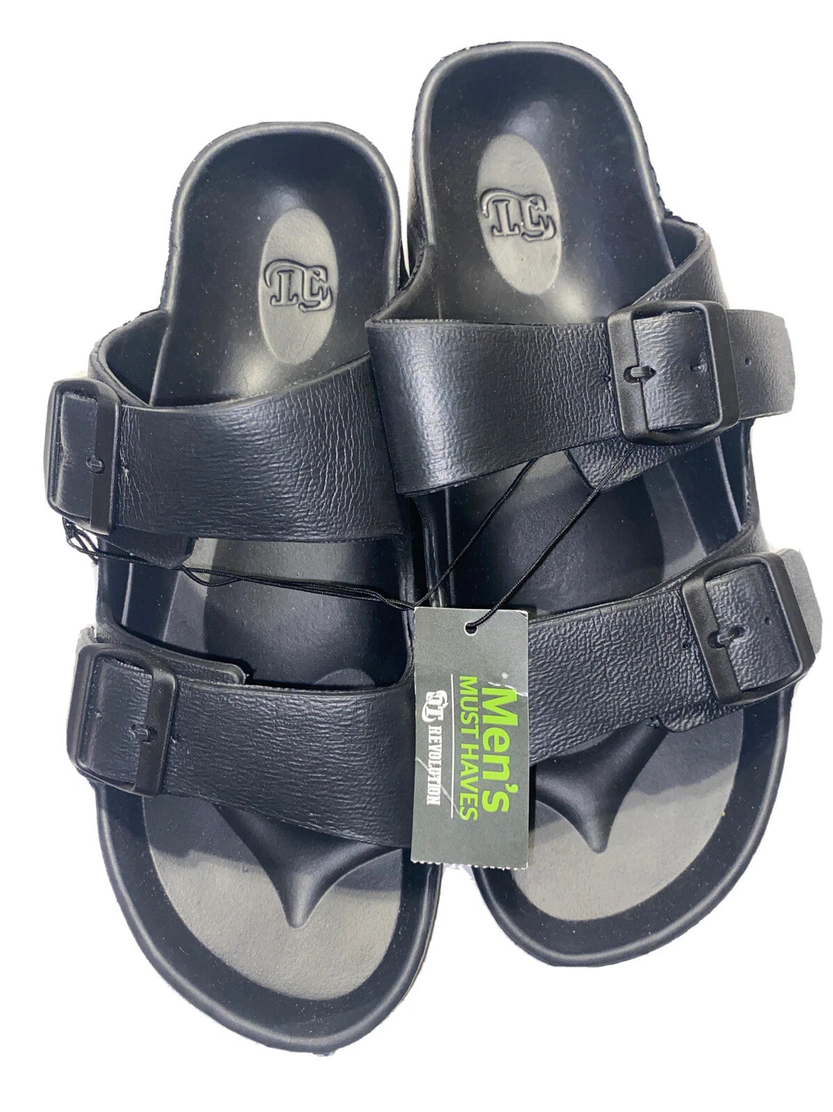 Revolution Mens Sandals, Black Size S 7-8 Buckle Style Beach Shower Shoes NWT
