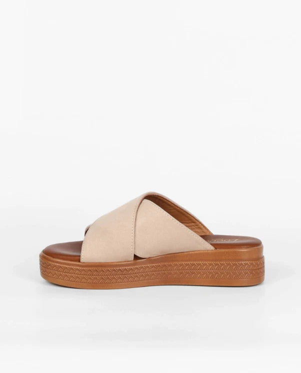 Women's Casual Suede Crossover Open Toe High Platform Mule Sandals / Sliders