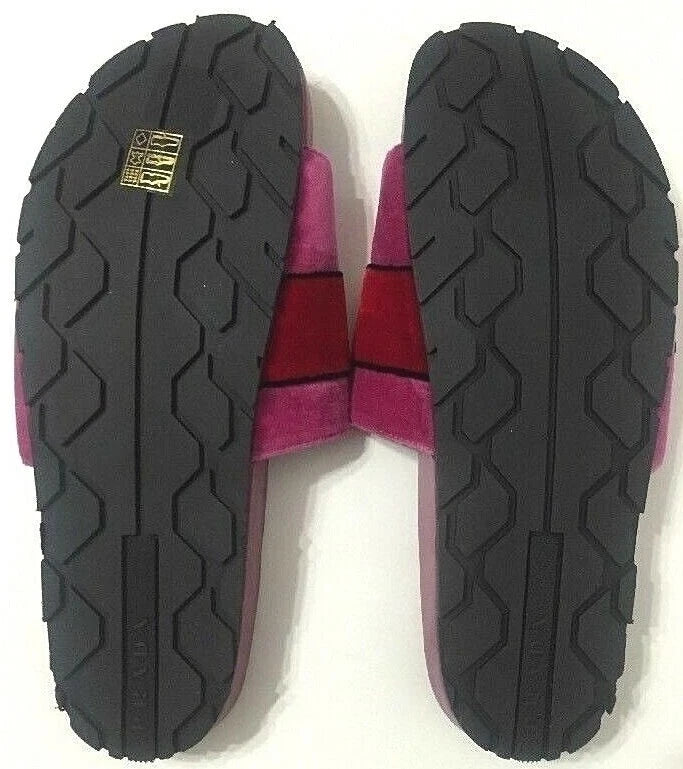 Prada Slides Sandals Slip On Belt Pink Velvet Womens Size EU37.5/US7-7.5