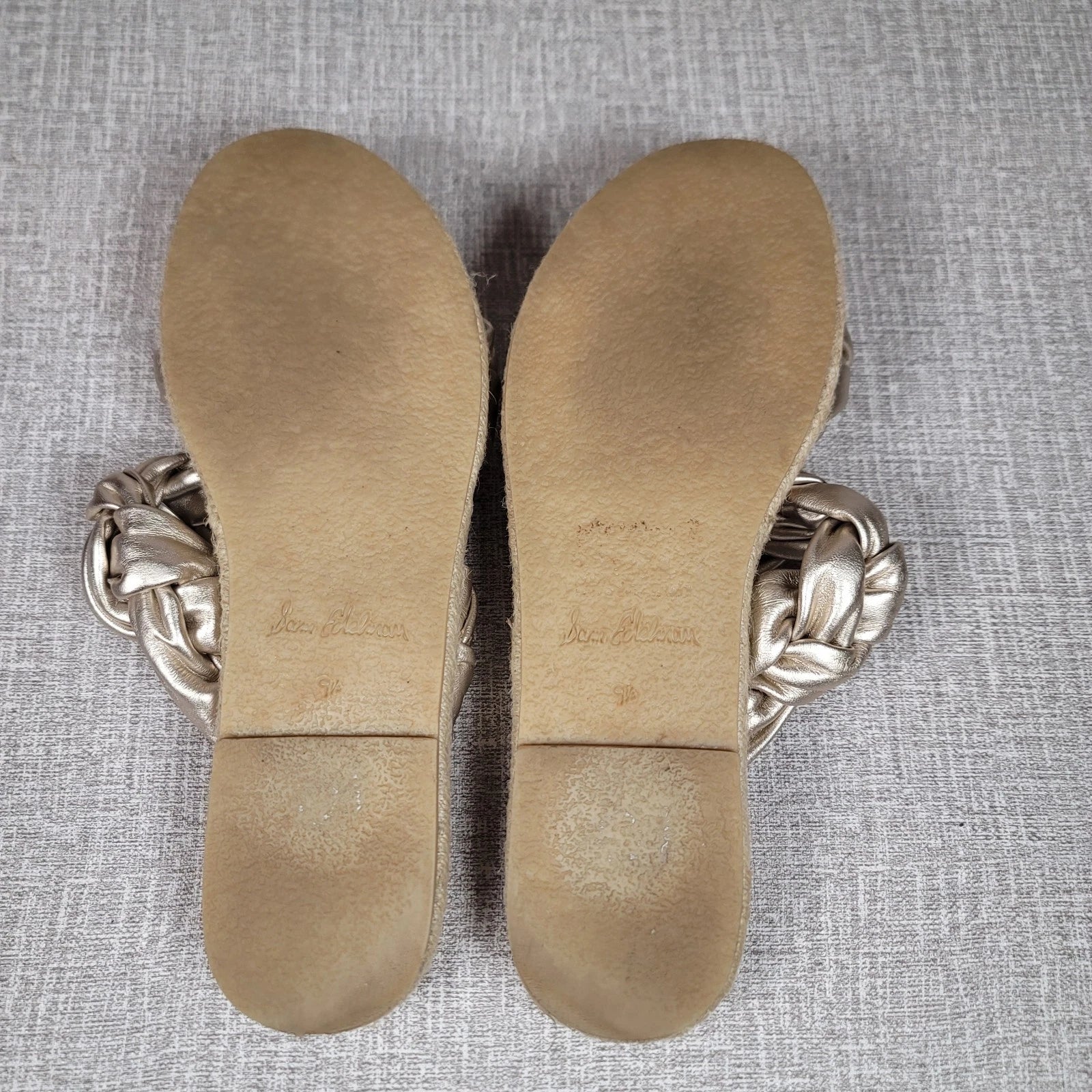 Sam Edelman Noreene Braided Leather Slide Gold Sandals Women's 9.5 Shoes
