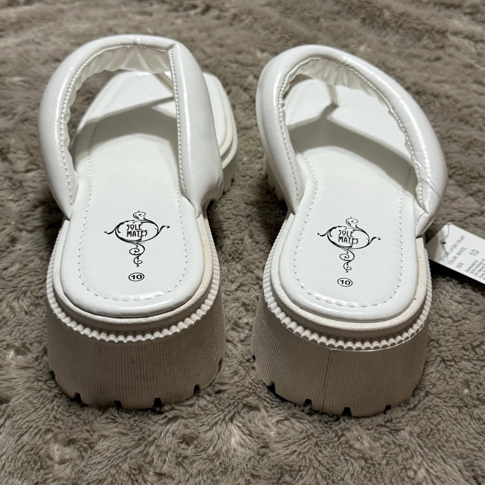 Sole Mates White SlipOnPlatform Wedge Flip Flop Thong Sandals Womens Sz 10- NEW