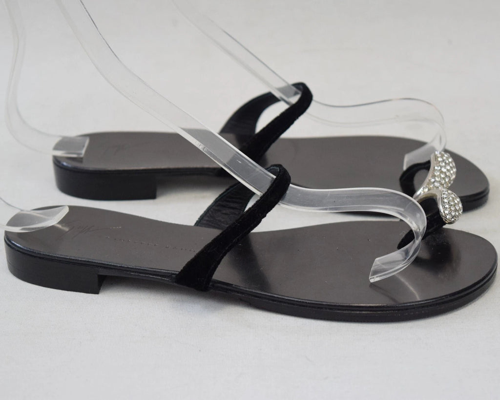 NEW GIUSEPPE ZANOTTI NuvoRock Ring Sandals 36.5 Black Crystal Embellished 6.5