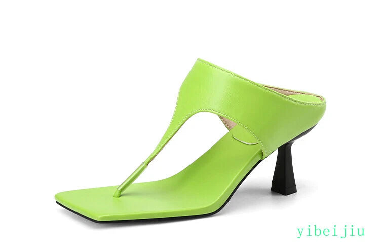 Women's Flop Flops Mid Heels Slingbacks Mule Faux Leather Sandals Casual Shoes
